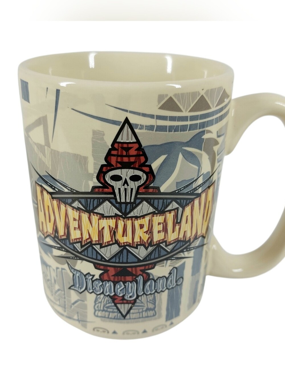 Disneyland Adventureland 1990s Vintage Coffee Mug Cup Rare Tiki Design Disney